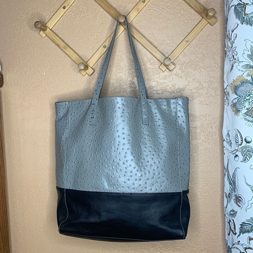Halogen Gray & Black Leather Tote